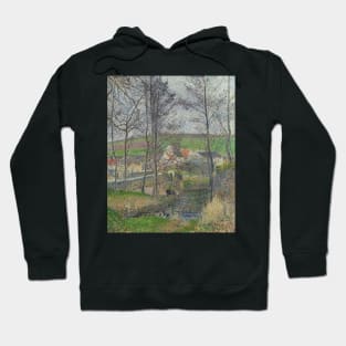 The Banks of the Viosne at Osny in Grey Weather, Winter by Camille Pissarro Hoodie